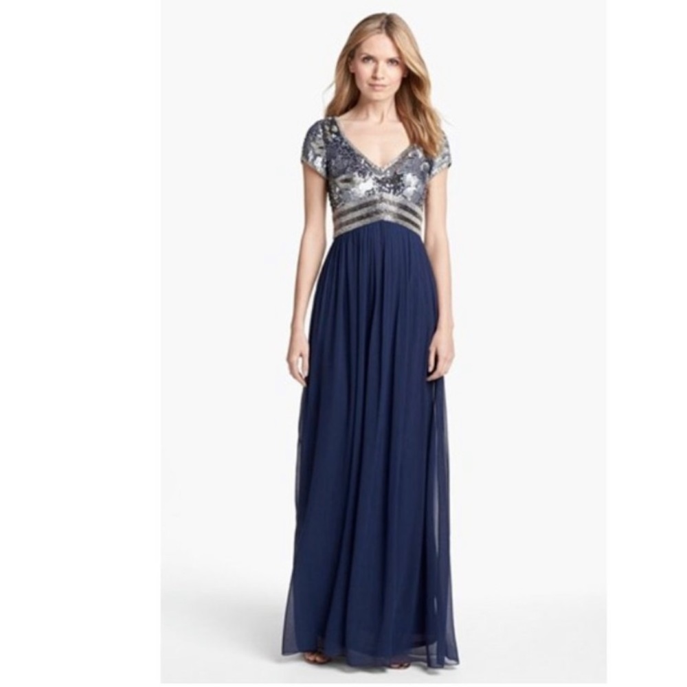 Adrianna Papell sequin long navy dress - Picture 9 of 12